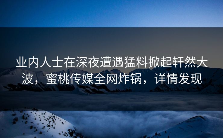 业内人士在深夜遭遇猛料掀起轩然大波，蜜桃传媒全网炸锅，详情发现